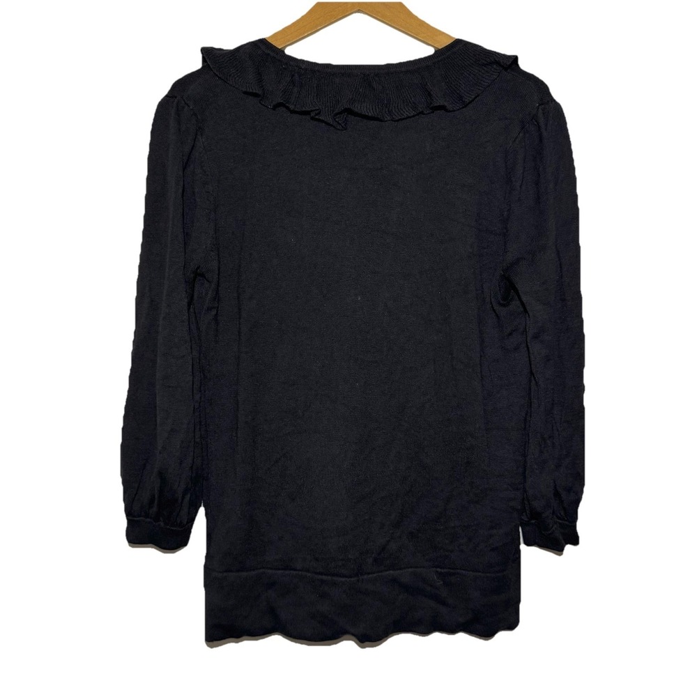 Women's Black Ruffle Knit Cardigan Sweater Button Size Medium Whimsigoth Boho - Picture 4 of 5